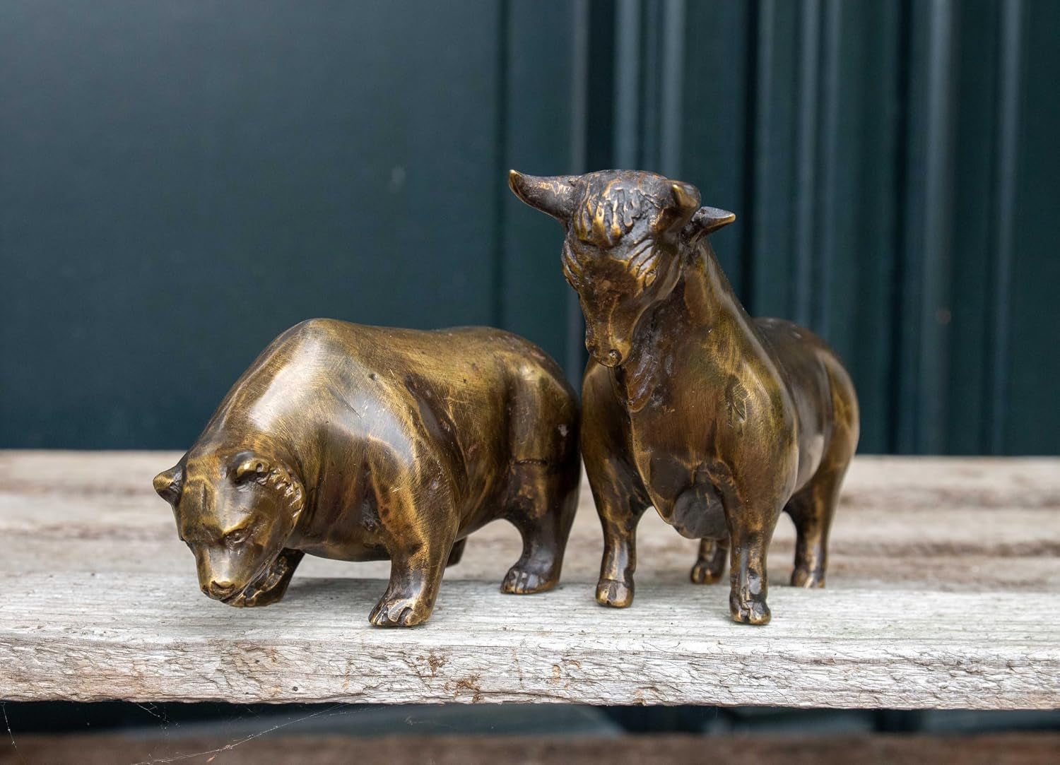 IDYL Bronze-Skulptur Börsensymbole Bulle & Bär 8 X 13 Cm