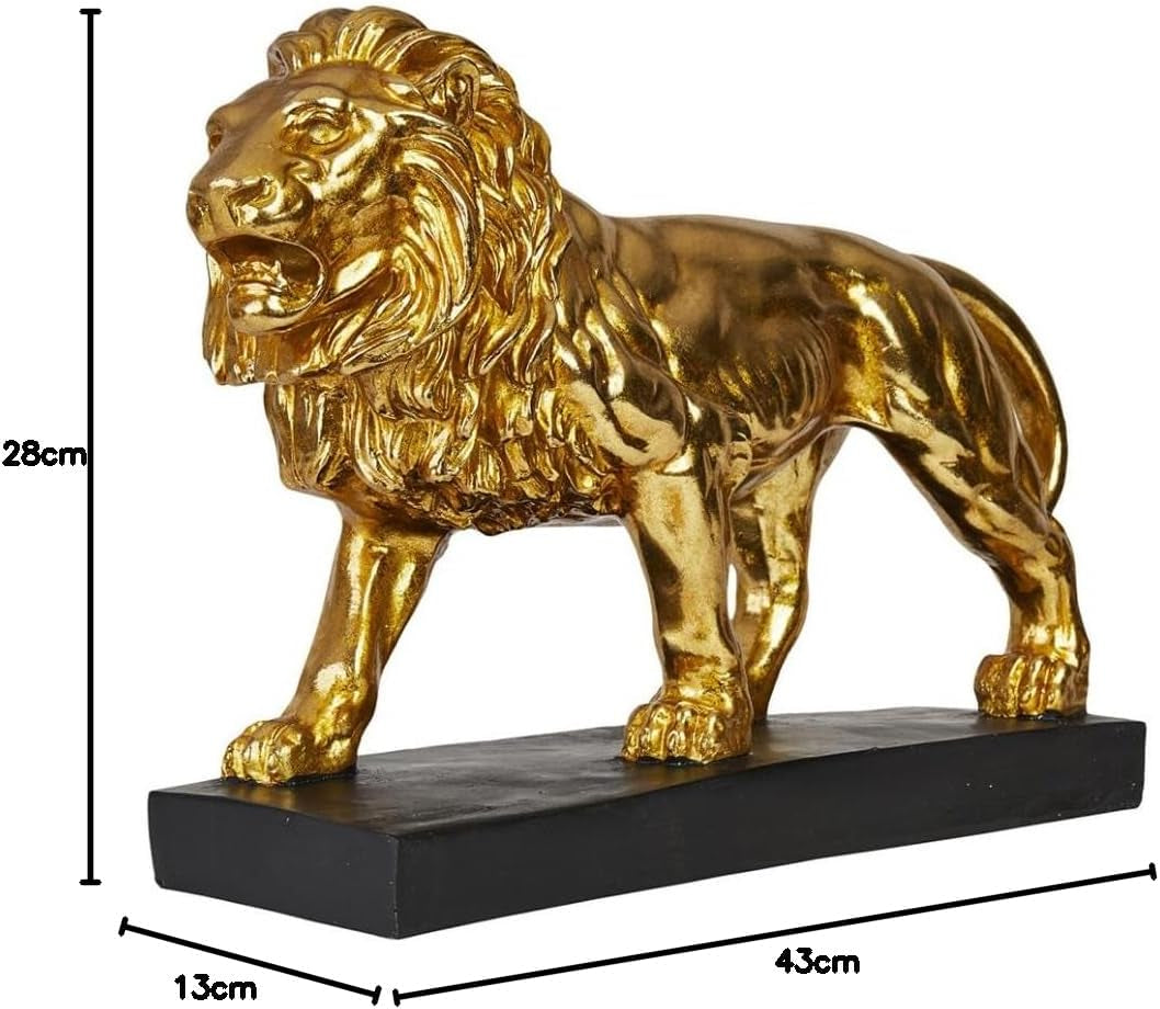 Deko Skulptur Löwe - Gold - Moderne Wohnungs-Deko - 47 X 35 X 13 Cm - Dekofigur Zum Hinstellen - Design-Dekoration Für Flur, Wohnzimmer