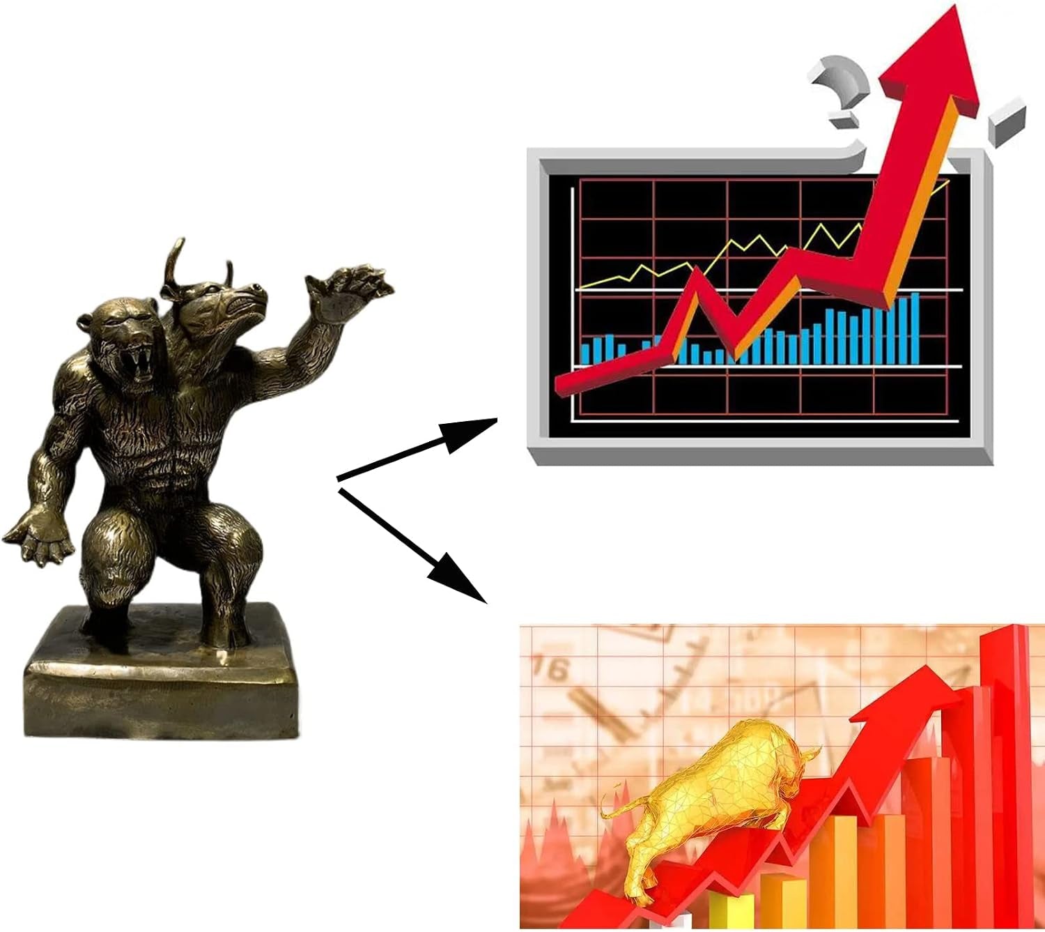 Bulle Und Bär Skulptur/Statue Feng Shui Zur Dekoration, Geschenk Für Börsenfans, Händler Und Investoren.,Bronze,Style2