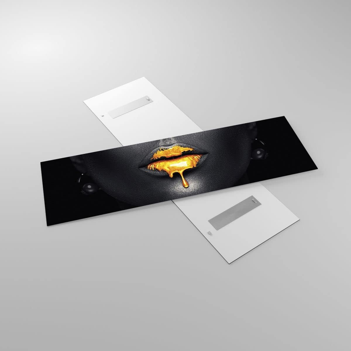 Golden Lips Glasbild XXL | Panorama Wandbild 160 x 50 cm