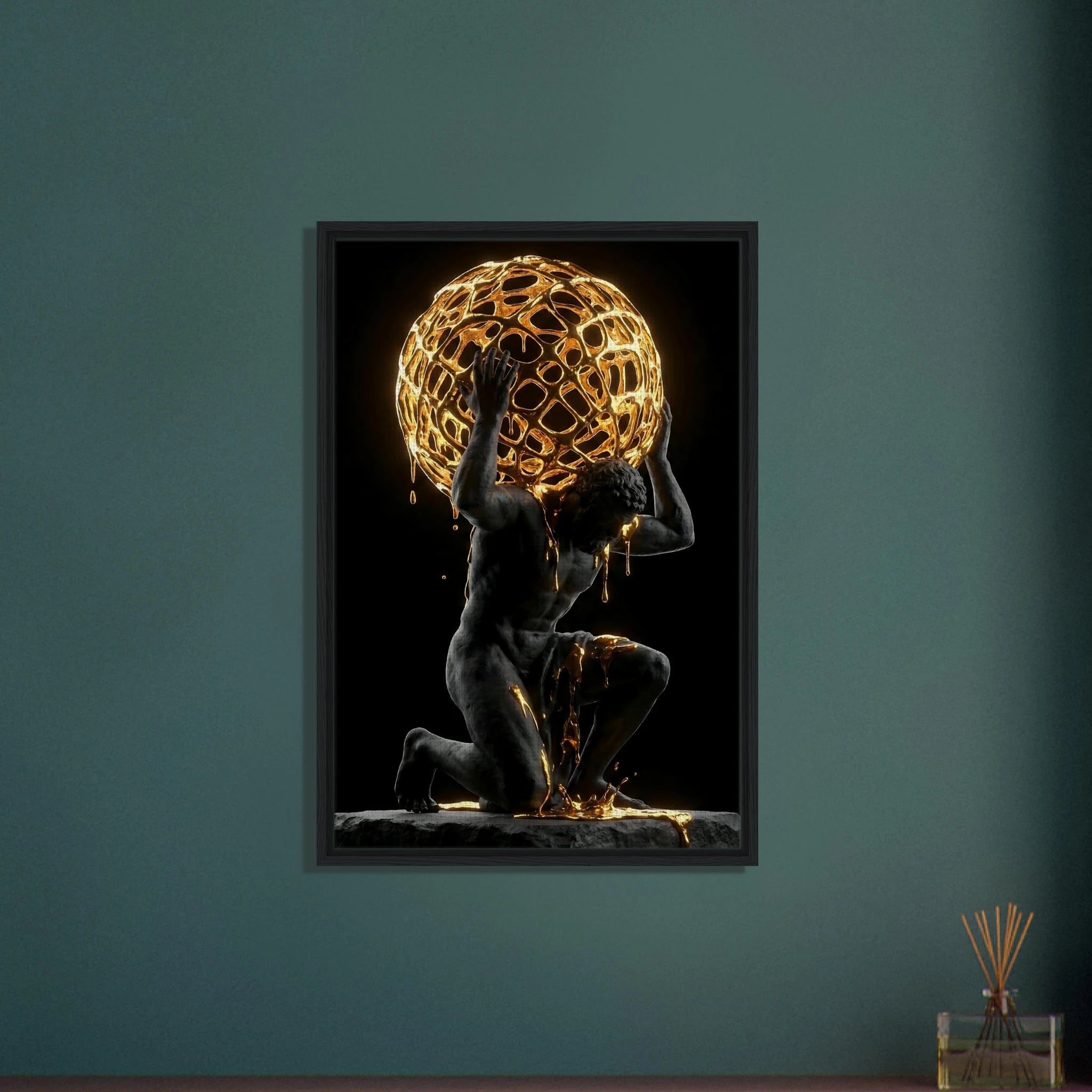 [THE GOLDEN ATLAS | Weight of Success Art | Luxus Wandbild] - Luxus Wandbild mit 24 Karat Gold | Dark Luxury Interior & Wanddekoration.