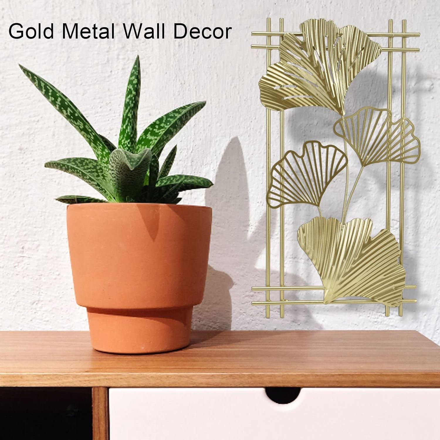 Goldene Metall-Wanddekoration, Alltägliche Dekoration Andere Dekorationsartikel Goldenes Blatt, Wandbehang, Kunstskulptur Mit Rahmen Für Wohnzimmer, Büro, Zuhause, Hotel