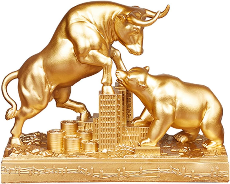 Bull & Bear Figuren Goldoptik | Börsen-Deko fürs Office