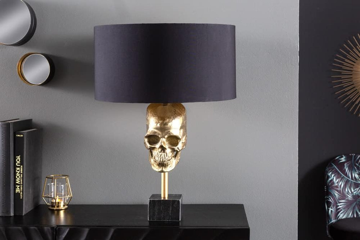 Skull Gold Tischlampe Schwarz-Gold Leuchte 56 cm