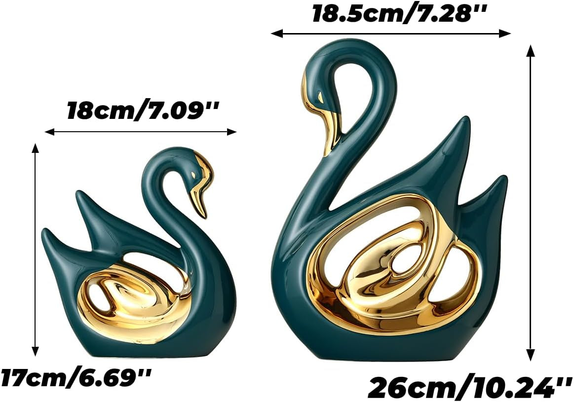 Swan Duo Gold-Grün Keramik-Skulpturen-Set