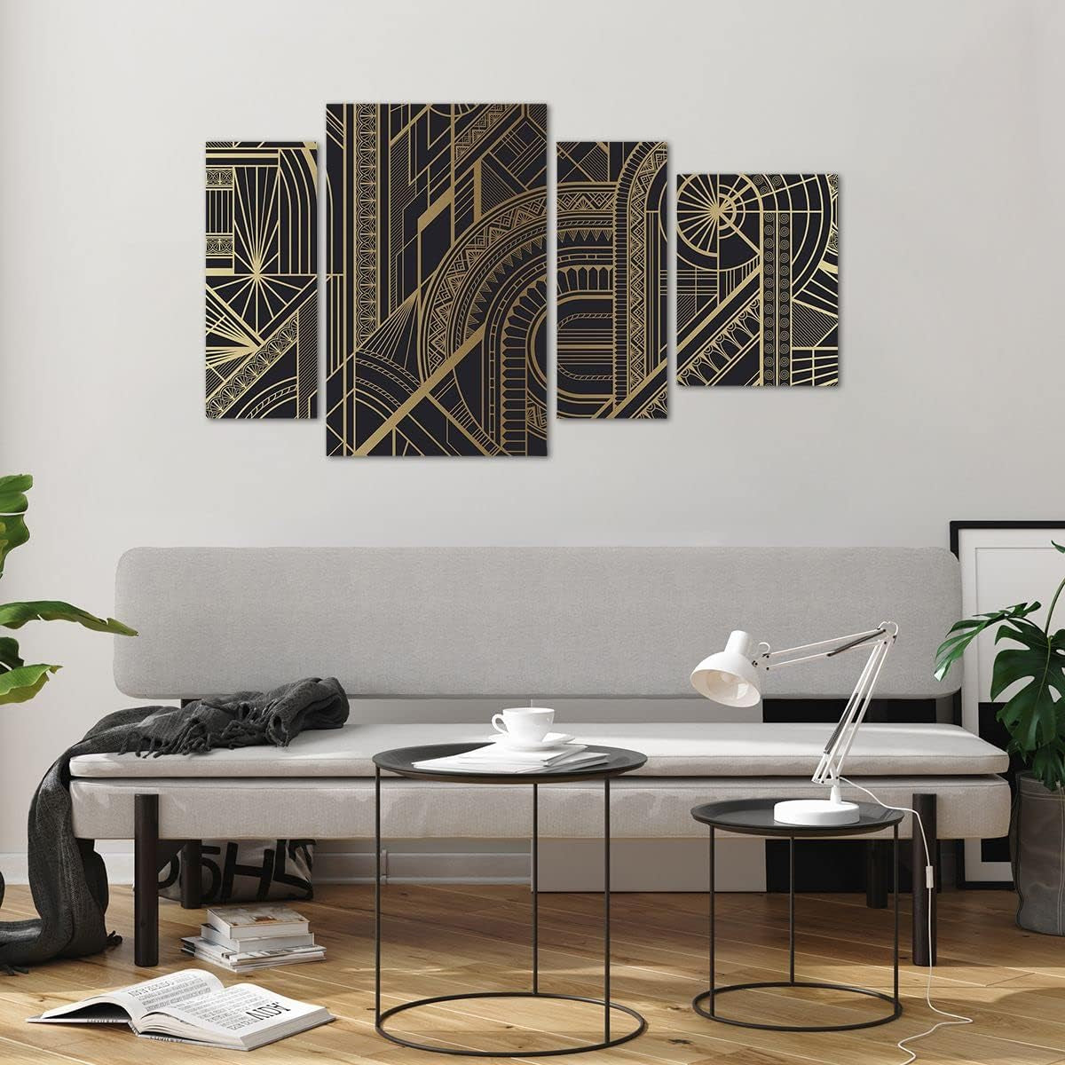 Ornament Gold Glasbild Schwarz-Gold 120 x 70 cm