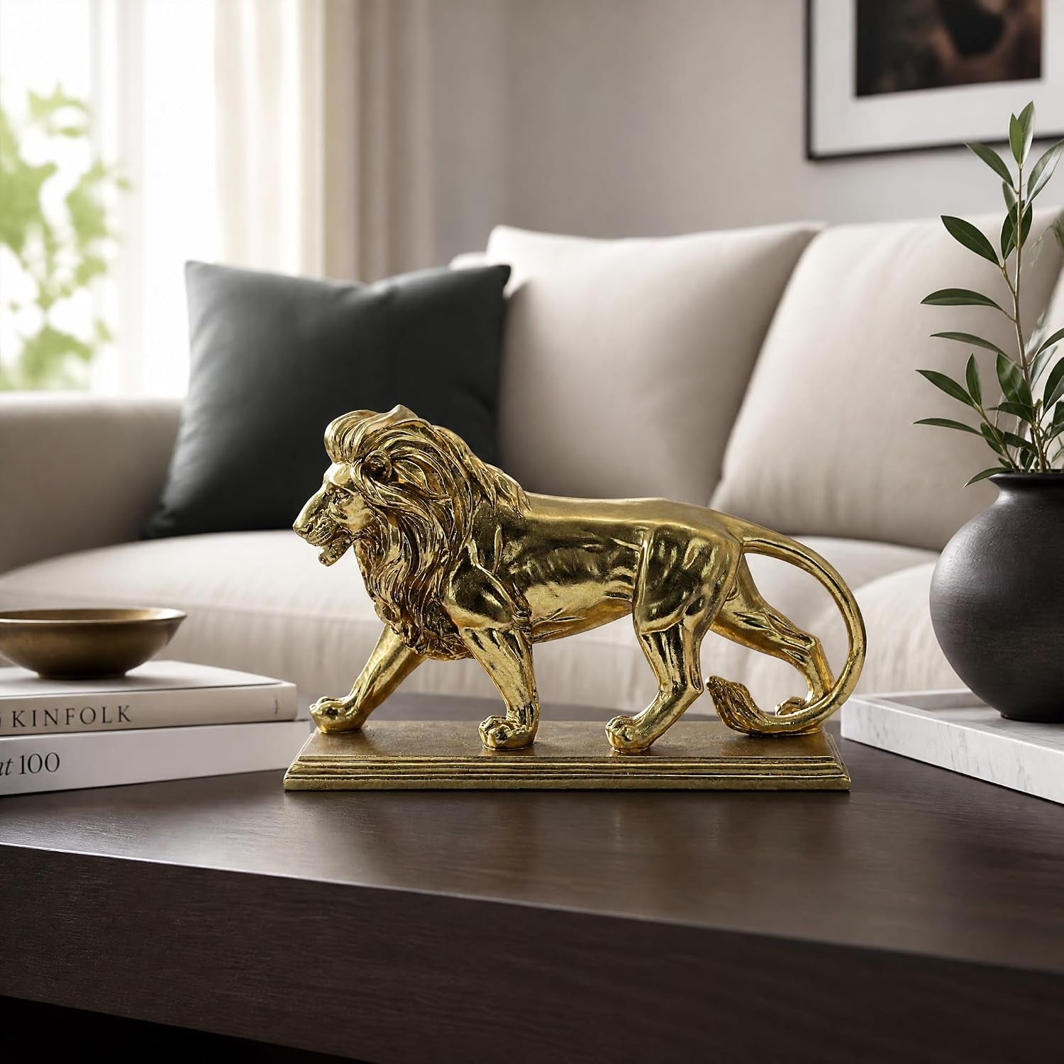 Heimdekoration Goldener Löwe, Skulptur Ornament, Kreative Regaldekoration, Statue Für Modernes Zuhause, Wohnzimmer, Bücherregal, Büroschreibtisch, Einzigartiges Geschenk Für Andere