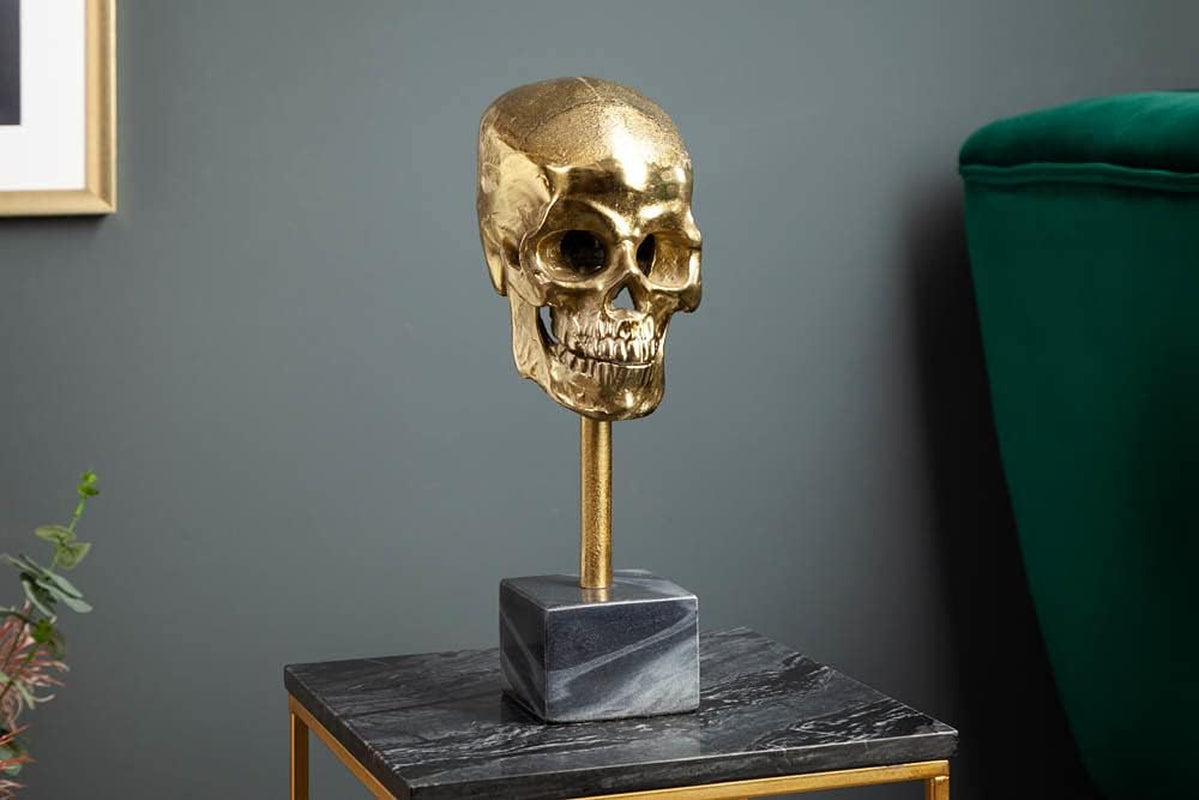 Riess Ambiente Elegante Skulptur Skull 35Cm Gold Totenkopf Mit Marmorfuß Wohnaccessoire Dekoschädel Deko