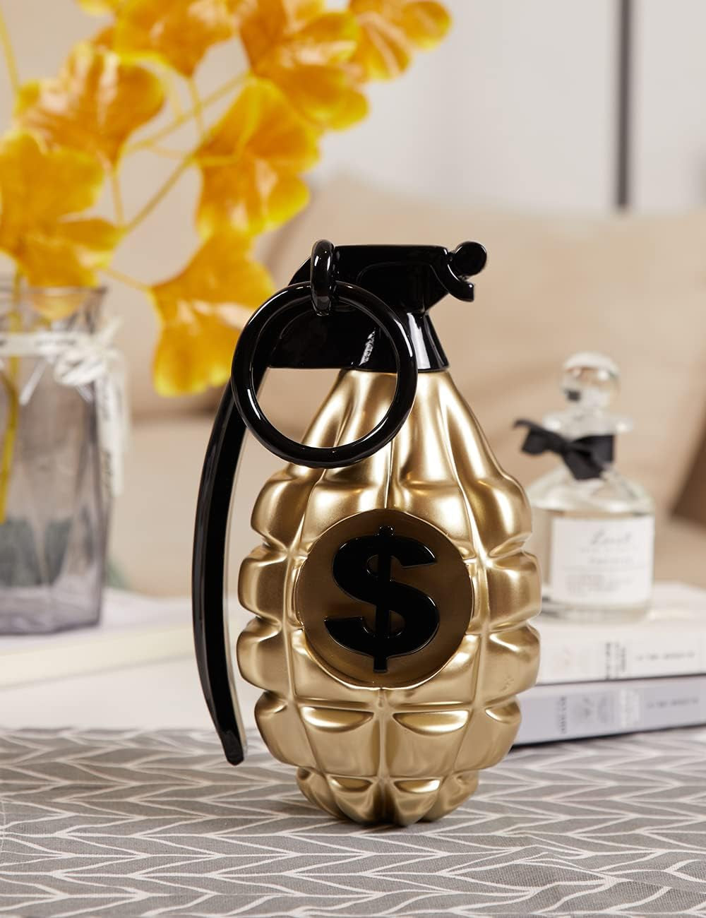 Dollarzeichen Granate Skulptur Figur Moderne Kunst Deko Abstrakte Arts Geschenk Für Bücherregal Schreibtisch Tisch Champagner 25Cm