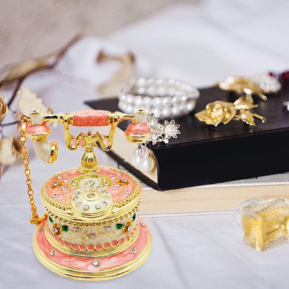 Vintage Phone Jewelry Box Schmuckkästchen mit Goldakzent - Bild 7