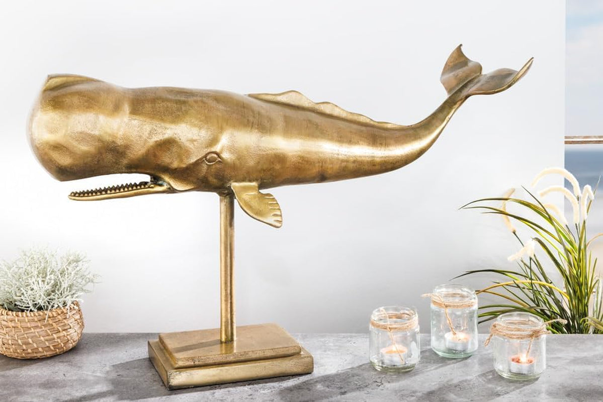 Whale Sculpture Brass | Maritime Metallskulptur 70 cm