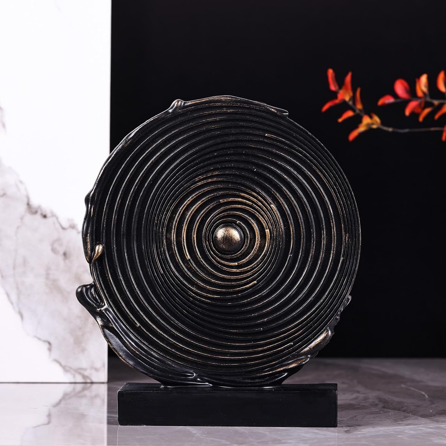 Black-Gold Round Sculpture | Moderne Skulptur 25 cm
