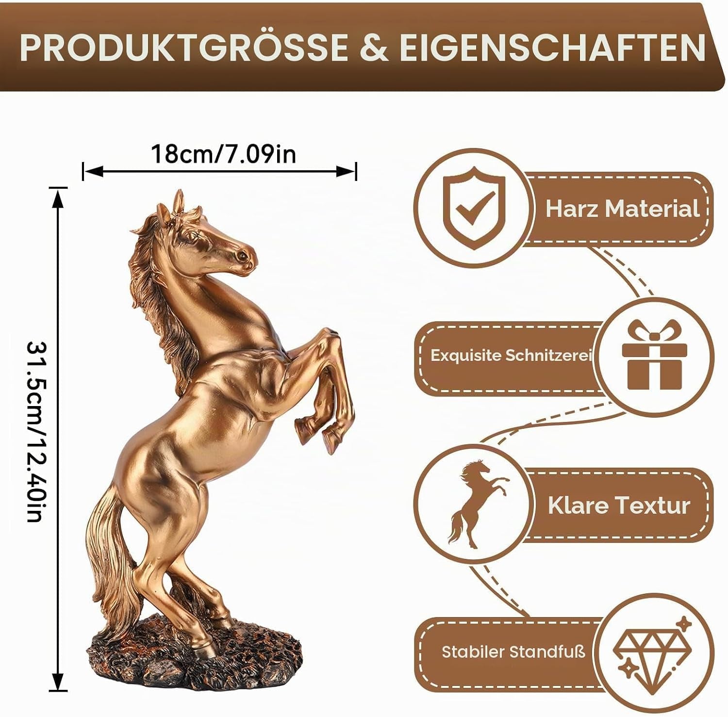 Goldenes Pferd 31,5 x 18 cm | Geflochtene Deko-Skulptur - Goldoptik Dekoobjekt