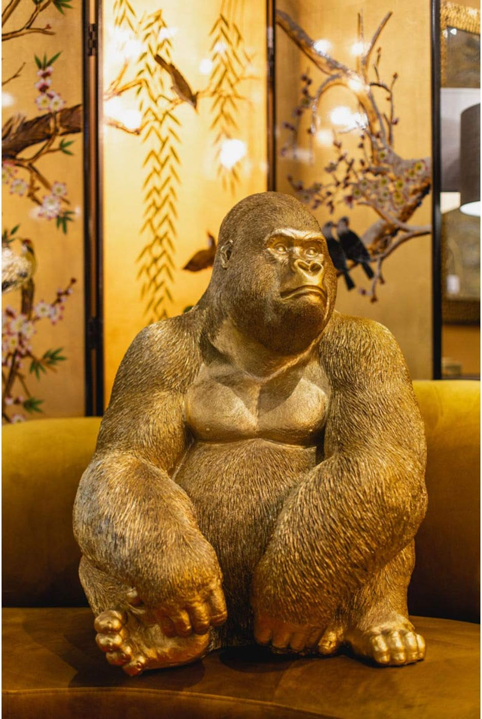 Kare Design Deko Figur Monkey Gorilla, Gold, Deko Objekt, Affe, Gorilla, Handbemalt, Unikat, 76X60X55 Cm (H/B/T)