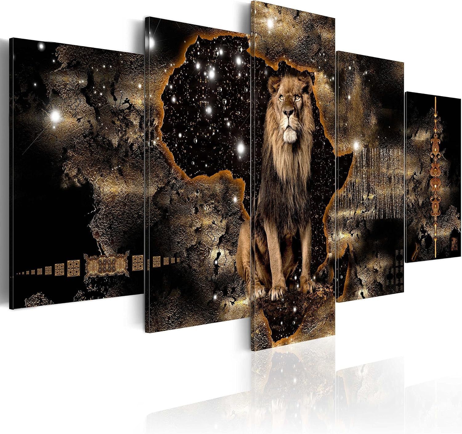 B&D XXL Acrylglasbild Abstrakt 200X100 Cm 5 Teilig Wandbild Auf Acryl Glasbilder Kunstdruck Moderne Acrylglas Platte Wanddekoration Geschenke Heimdekoration Glasbild Tiere Löwe Weltkarte Sterne