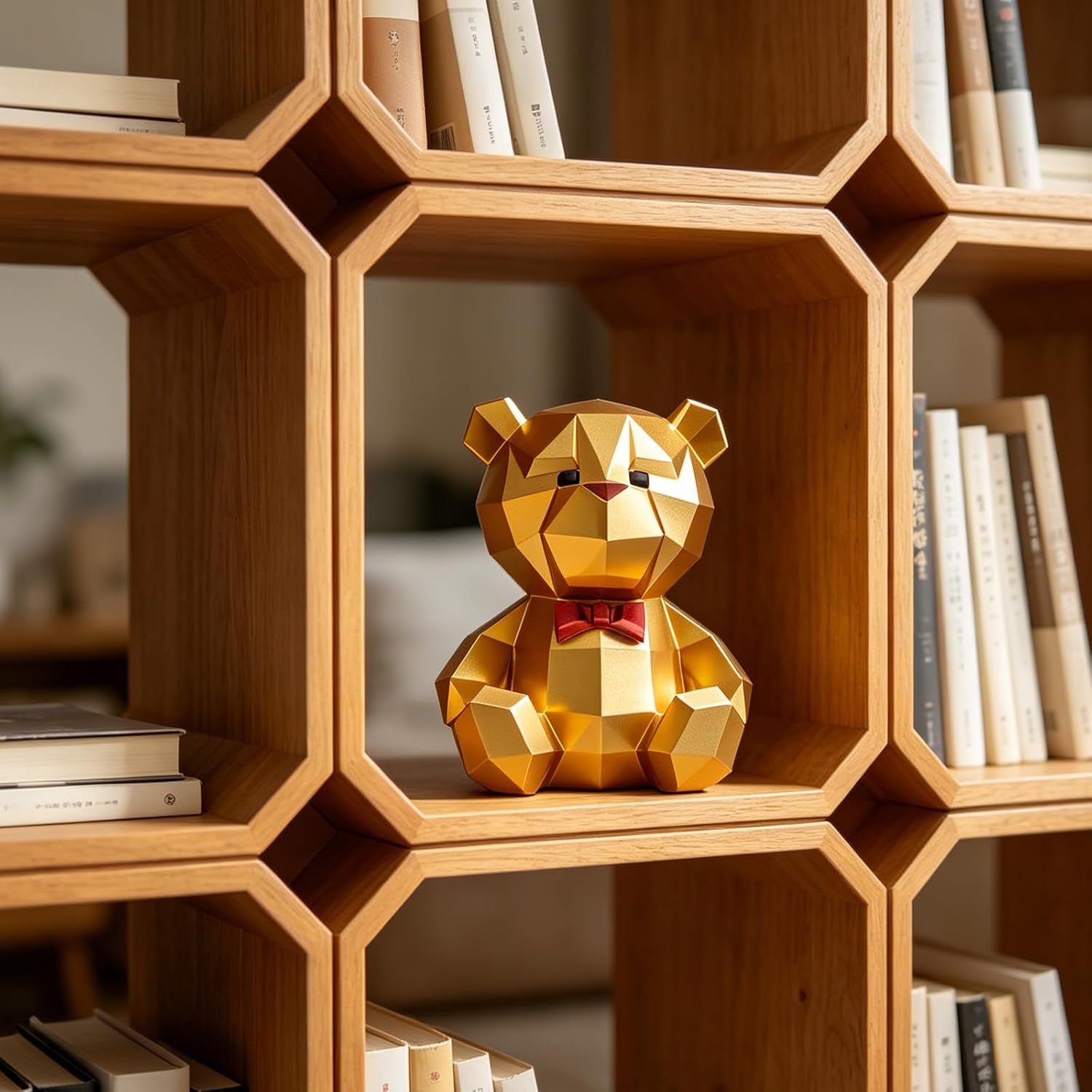 Geometrischer Bär Sparschwein Gold 20 Cm 3D Polygon Design Luxus Spardose Haushaltskasse Geschenk Für Geburtstag Deko Sparbüchse