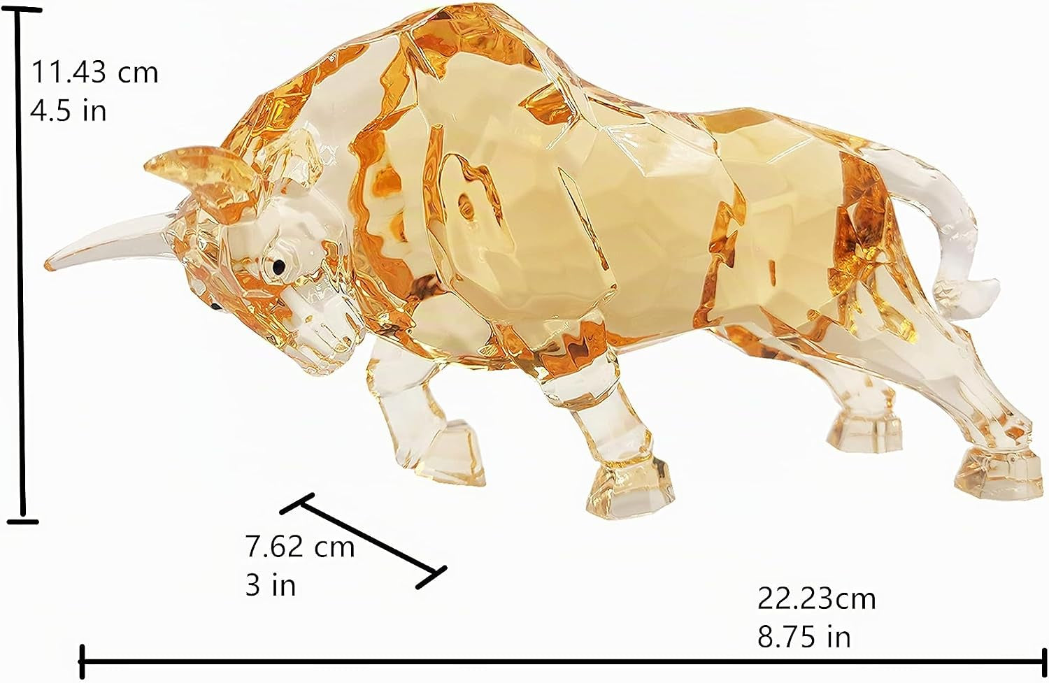 Wall Street Bull Kristall 22 cm | Office Skulptur in Amber-Gold Detail 6