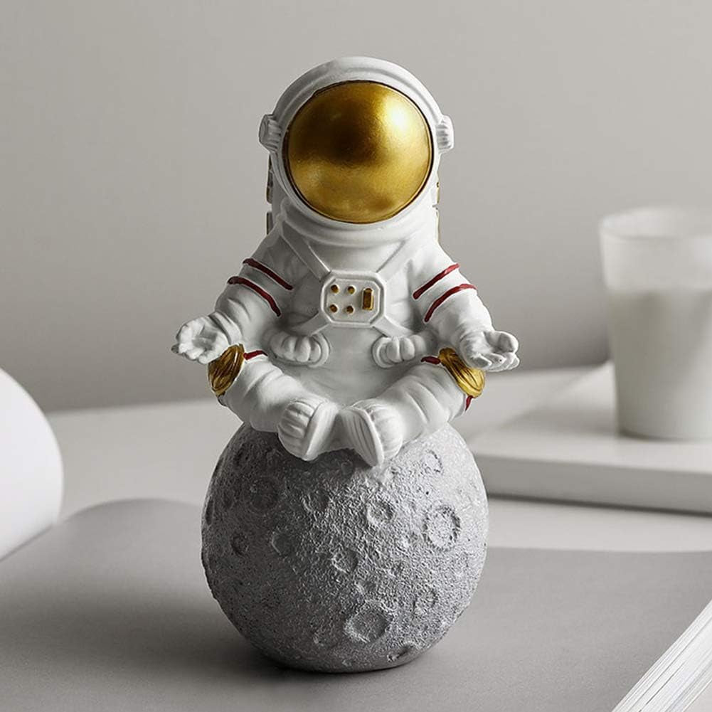 Astronaut Figurine Statue, 9,84 X 5,90 Zoll Resin Astronaut Statuen, Planet Statuen Figur Ornament, Desktop Decor Home Decor (Gold, Größe: Meditieren)