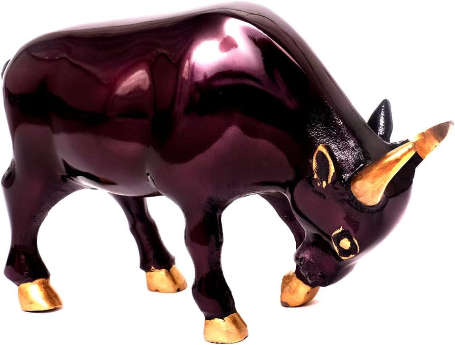 Design Stier Figur Bulle Stier Metall Skulptur Handmade Dekofigur Börse Banker Trader Aktien Büffel Bison Silber Braun Gold (Stier - Bronze/Lila)