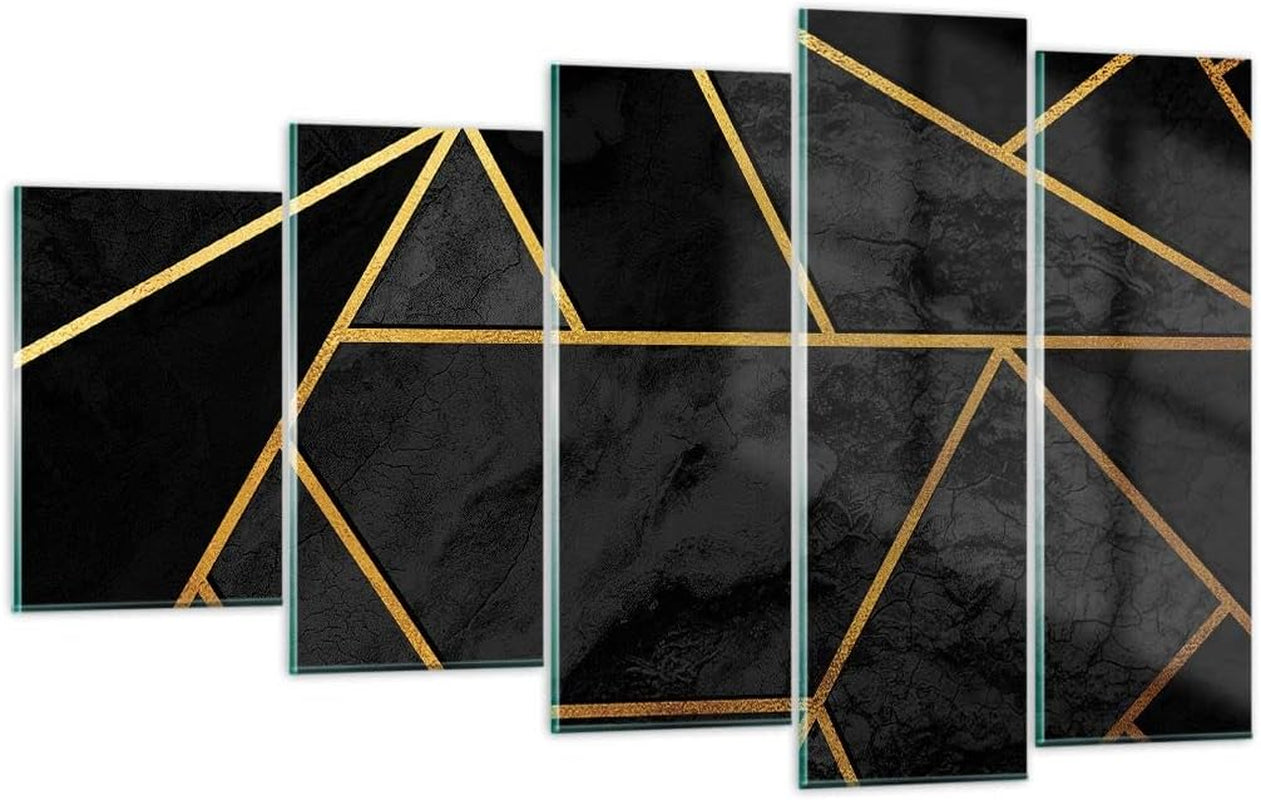 Abstract Gold Glasbild Schwarz-Gold 100 x 60 cm