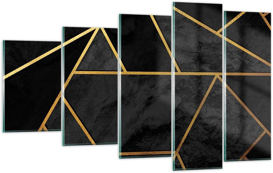 Abstract Gold Glasbild Schwarz-Gold 100 x 60 cm