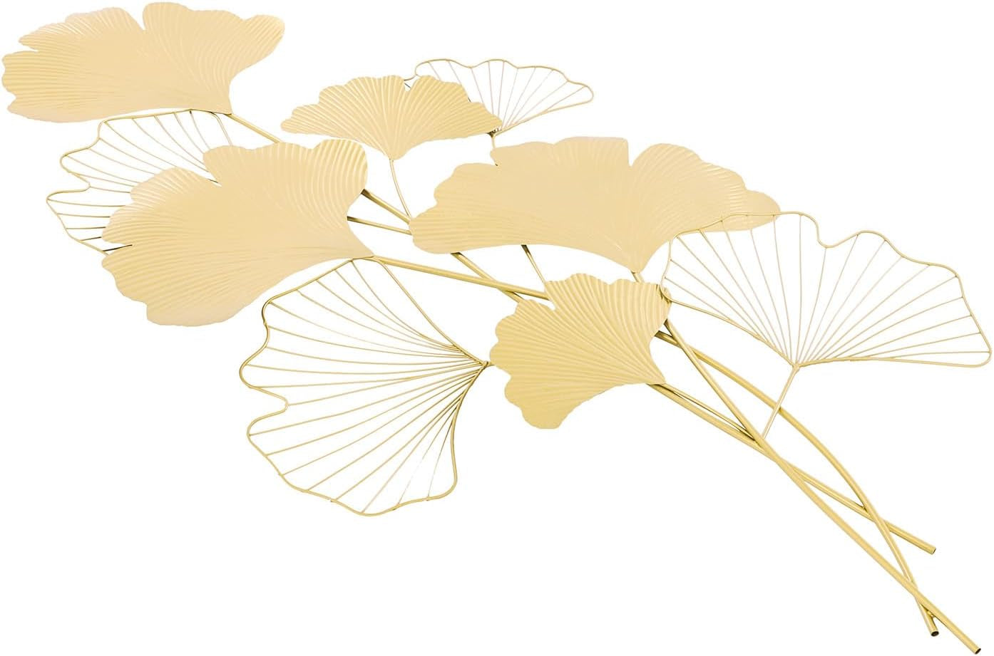 Wanddekoration Ginkgo 3D Wandbild Metall Wanddeko Blätter Wandverzierung Hintergrund Wand Wohnzimmer Elegante Dekoration Wandmontiert Wandskulpturen Für Foyer, Esszimmer, Lobby, Gold, 110X55 Cm