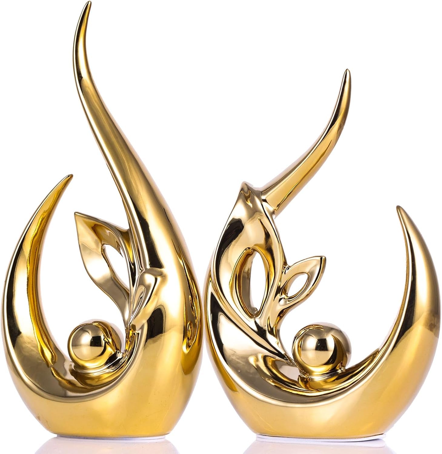 XMGZQ Gold Keramik Statue Satz Von 2,Moderne Abstrakte Skulptur Design,24 Cm Porzellan Figuren Haus Deko,Tischdekoration Für Wohnzimmer,Schlafzimmer,Esszimmer,Büro,Kunststatue