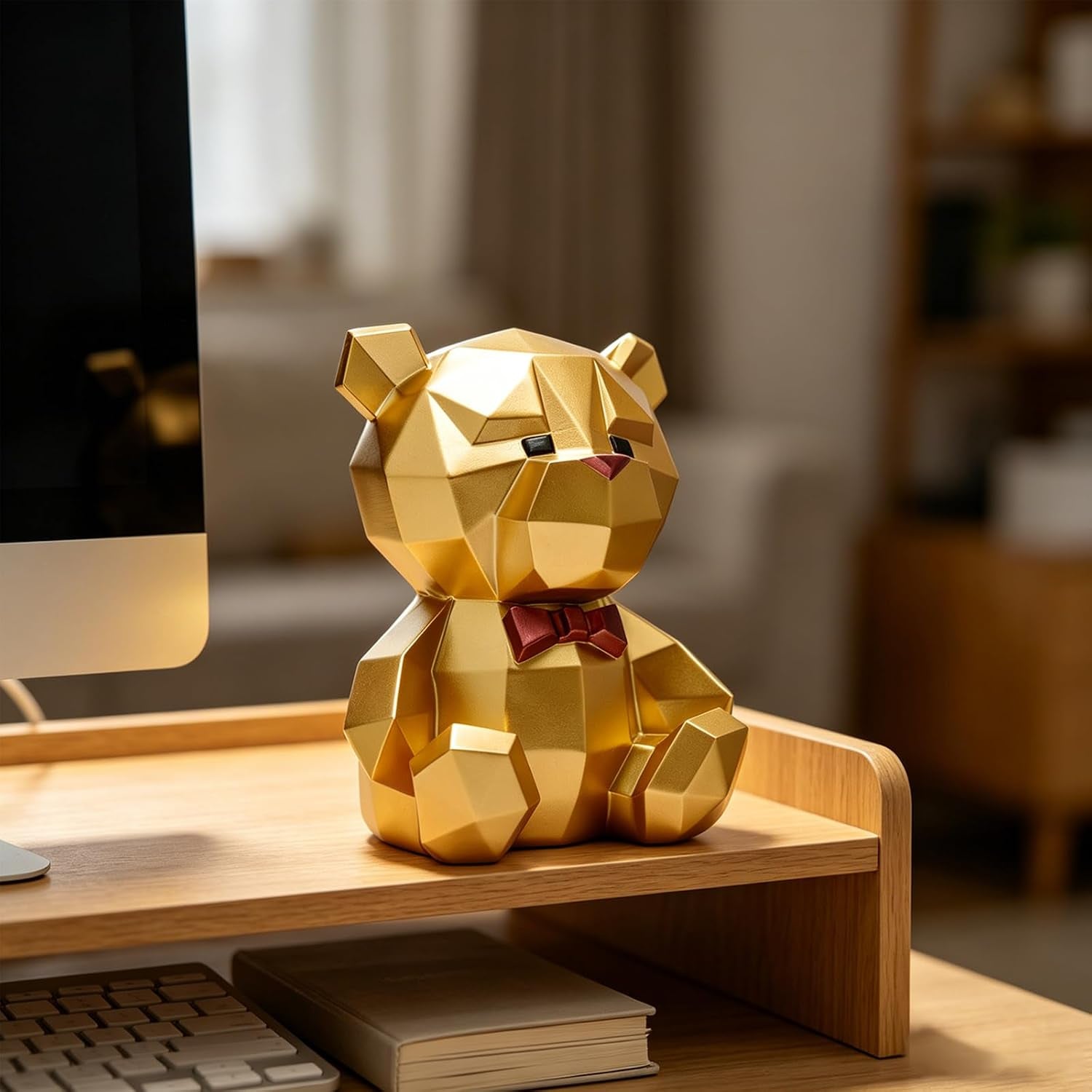 Geometrischer Bär Sparschwein Gold 20 Cm 3D Polygon Design Luxus Spardose Haushaltskasse Geschenk Für Geburtstag Deko Sparbüchse
