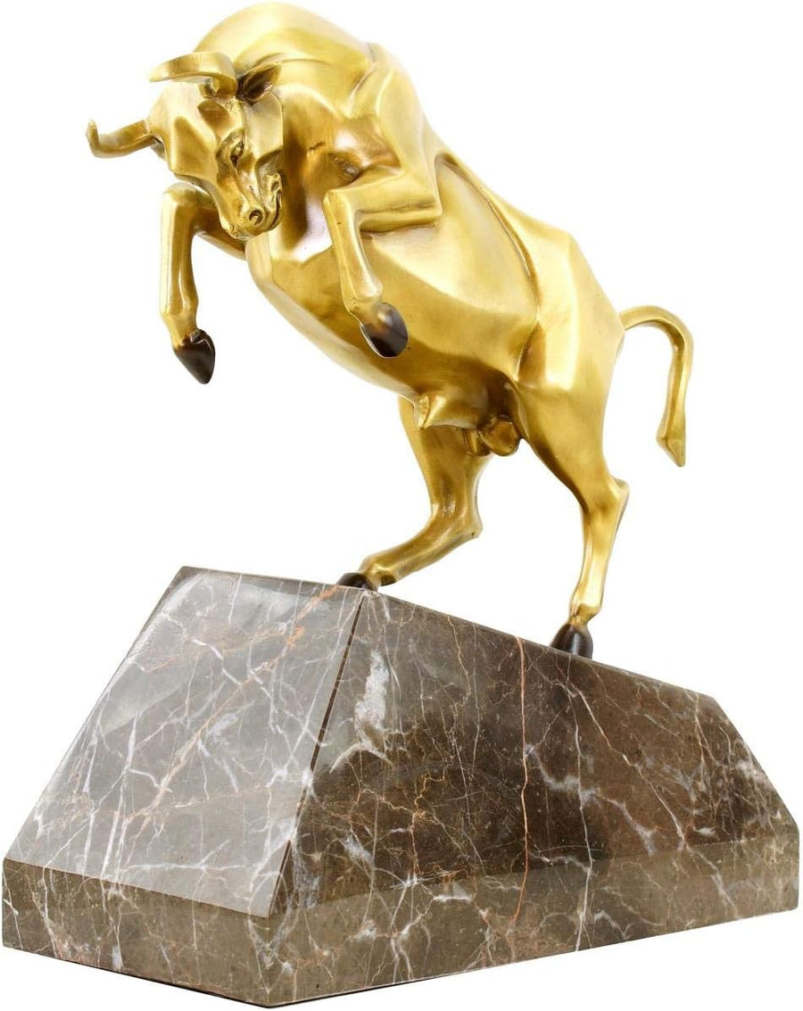 Bronze Börsen Stier Auf Marmorsockel - Limitierte Skulptur Von Martin Klein - Bulle/Taurus/Börsenbulle - Tierskulptur - Deko Statue - Höhe: 32 Cm - Büro - Wohnen - Moderne Kunst