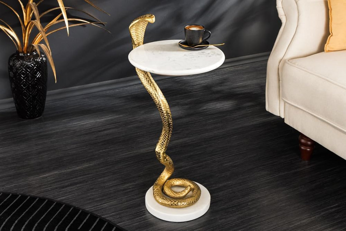 Wildlife Cobra Beistelltisch | Gold-Weiß mit Marmorlook 65 cm