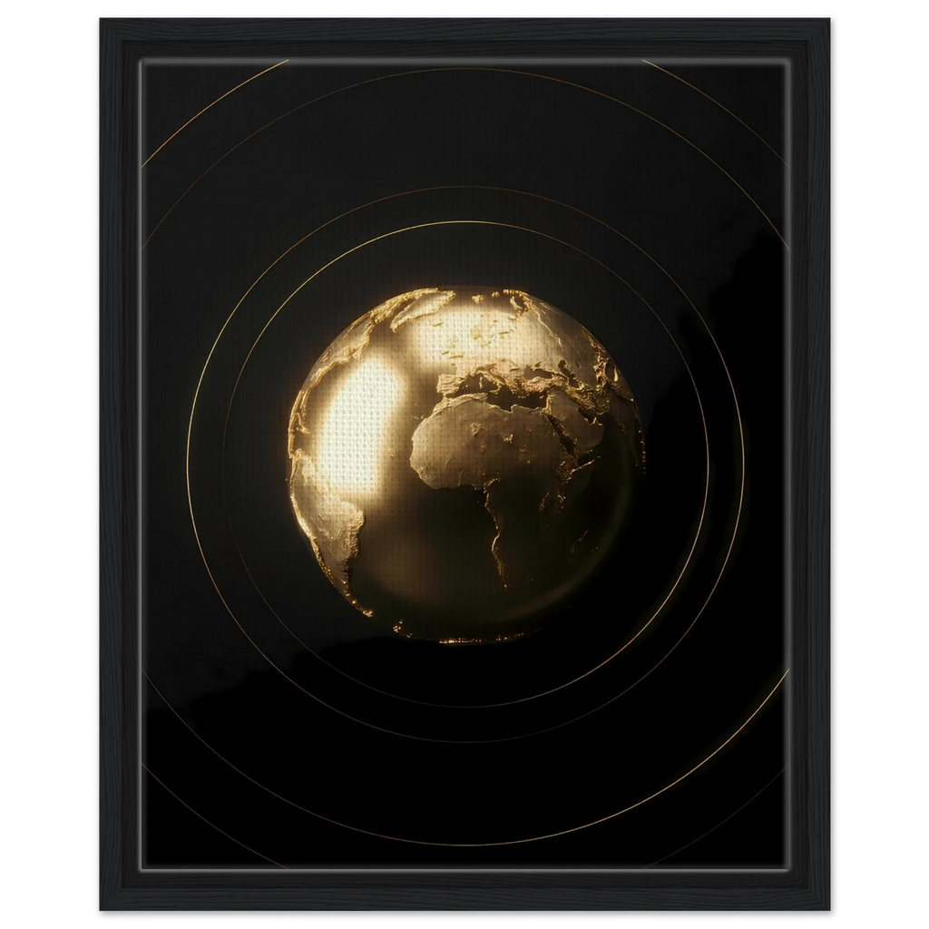 [Exklusives Kunstwerk "The World Is Yours" – Modernes 3D Globus Wandbild für dezentes Status-Ambiente] - Luxus Wandbild mit 24 Karat Gold | Dark Luxury Interior & Wanddekoration.