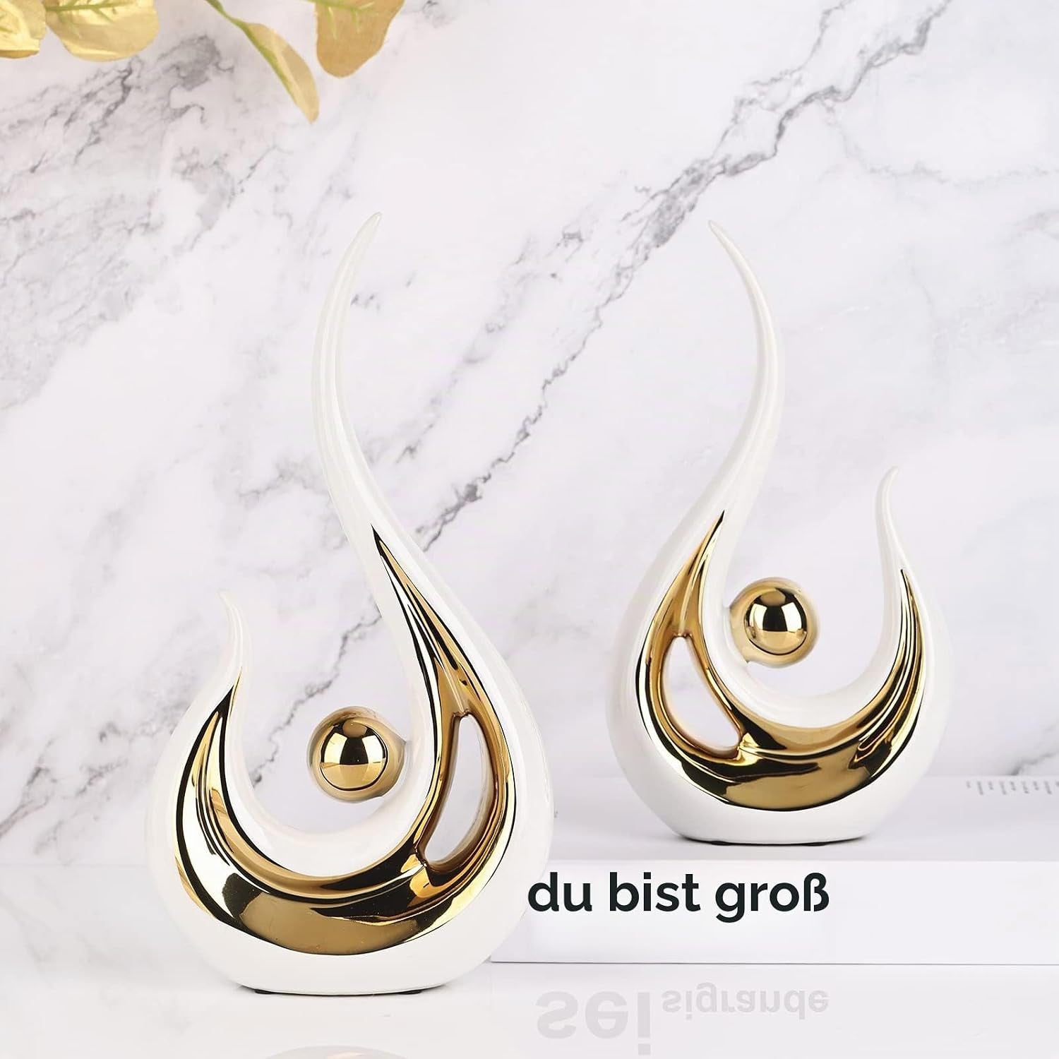 White-Gold Ceramic Sculpture | Abstraktes Deko-Objekt