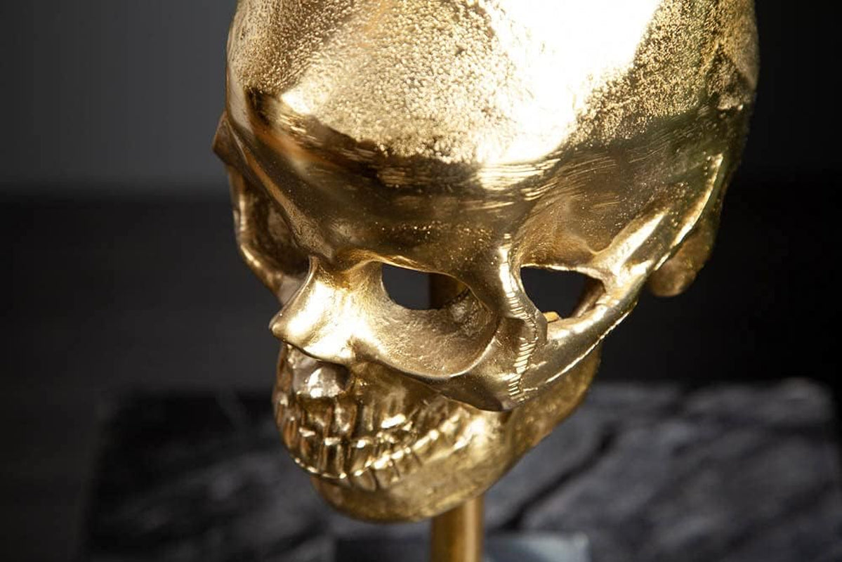 Riess Ambiente Elegante Skulptur Skull 35Cm Gold Totenkopf Mit Marmorfuß Wohnaccessoire Dekoschädel Deko