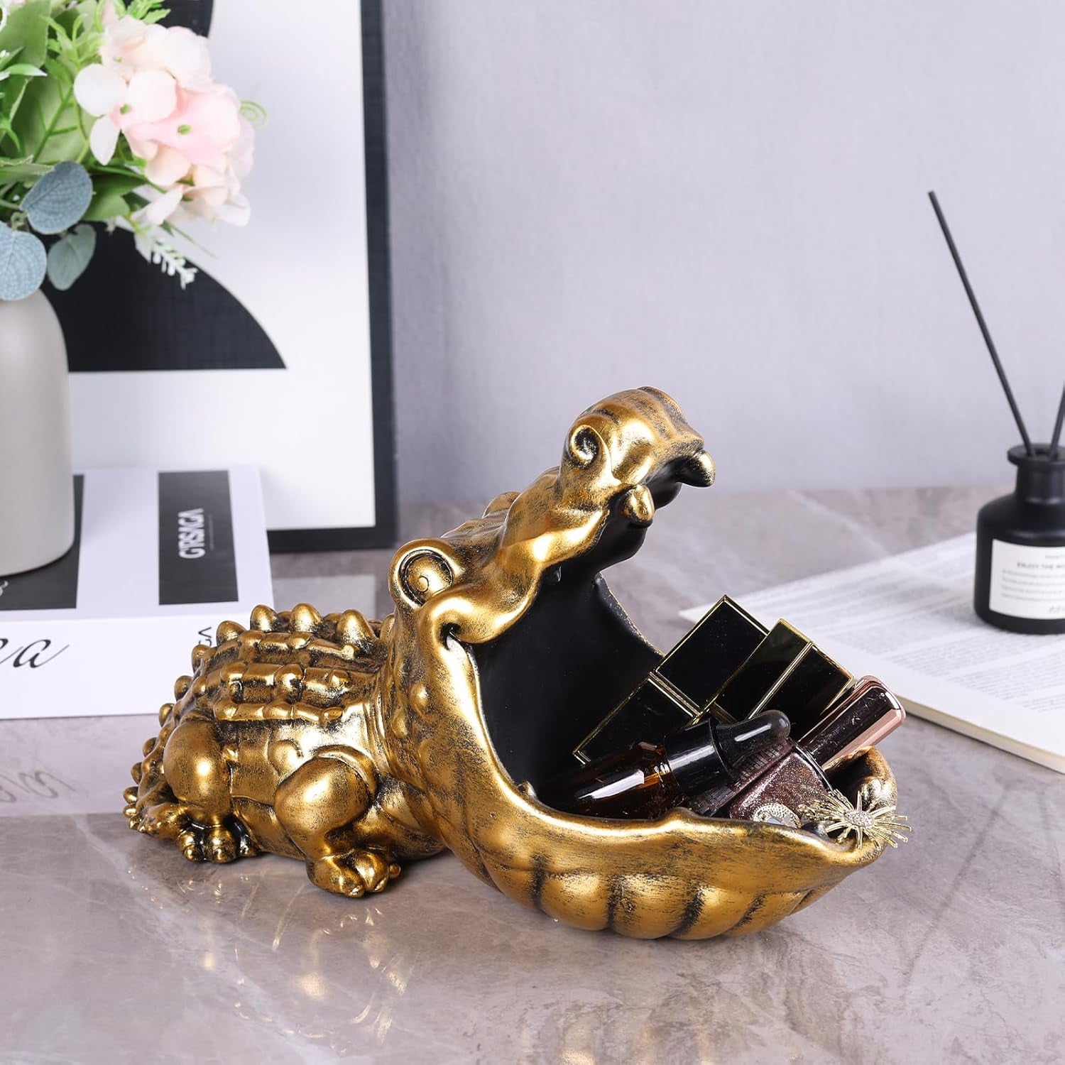 Gold Alligator Schlüsselschale als Gold-Deko für Sideboard, Flur und Office - Bild 3