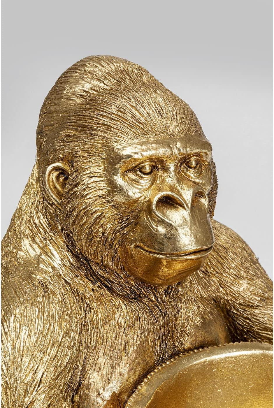 Kare Design Figur Gorilla Holding Bowl, Gold, Ø8Cm Stellfläche Schüssel, Deko, Handgearbeitet, Unikat, Einzelstück, Höhe 41Cm