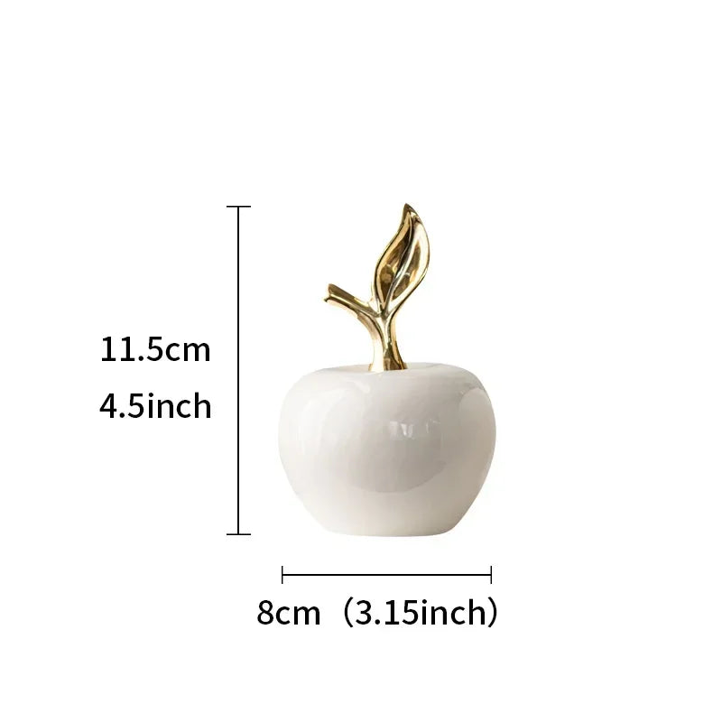 Gold-Plated Ceramic Apple Statue Desk Decoration Ornaments Golden Apple Porcelain Sculpture Modern Artwork Room Aesthetic Decor