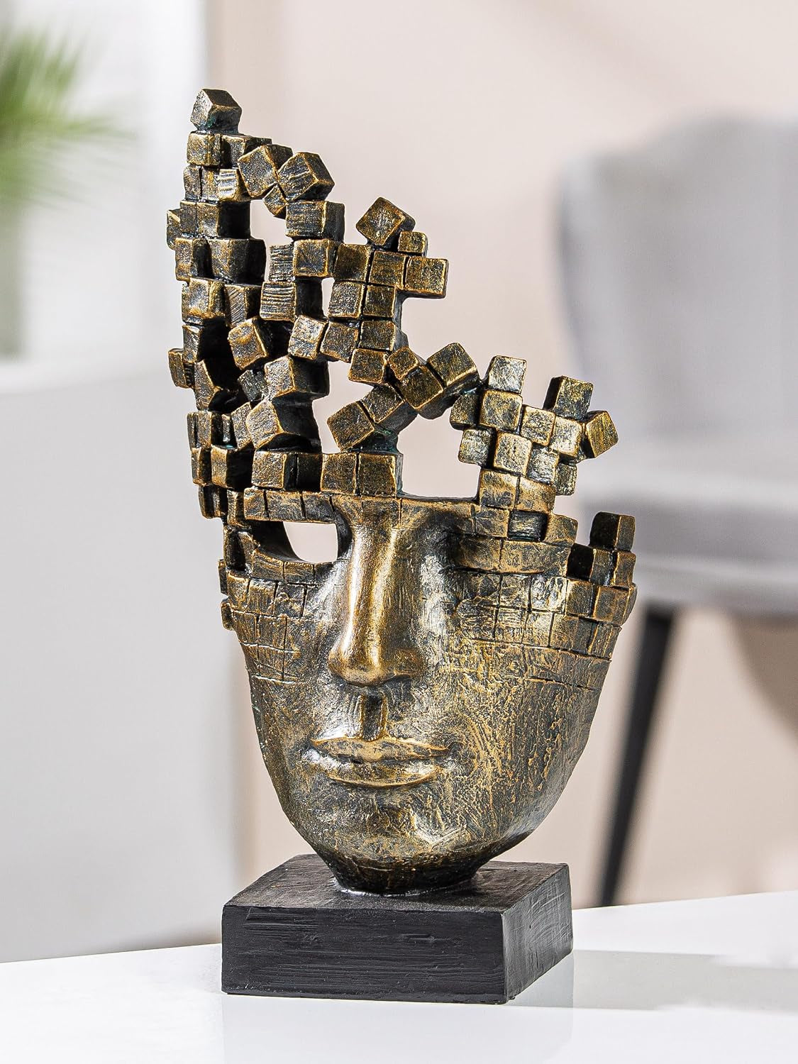 Casablanca Skulptur Male Mask, Deko Figur Bronze, Kunstharz Statue Wohnzimmer, Büro Dekoration H. 30 Cm X B. 16 Cm - Moderne Skulpturen, Bürodekoration
