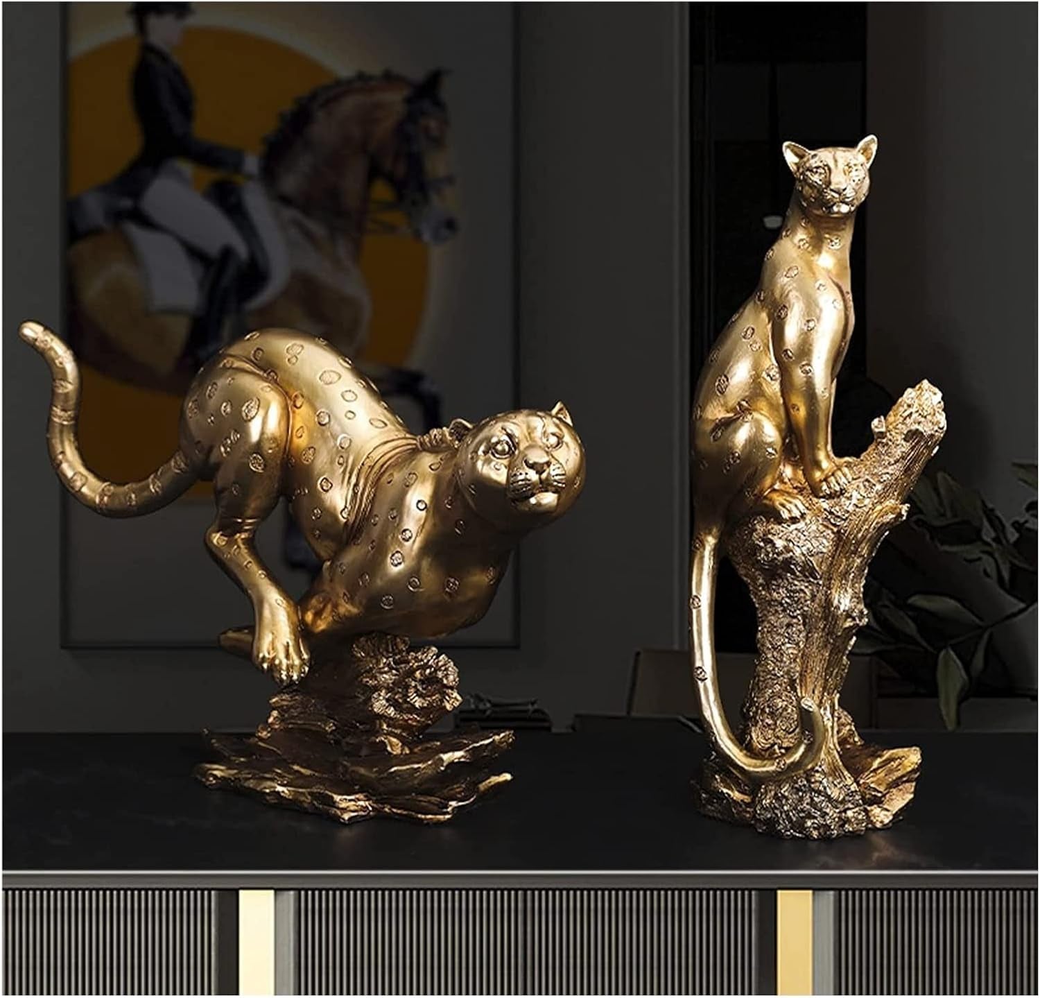 Figur, Ornament, Panther-Statuen, Moderne Abstrakte Gold-Panther-Skulptur, Geometrische Harz-Leopard-Statue, Tierwelt, Dekoration, Geschenk, Handwerk, Ornament, Zubehör, Einrichtung ( Farbe : Golden C