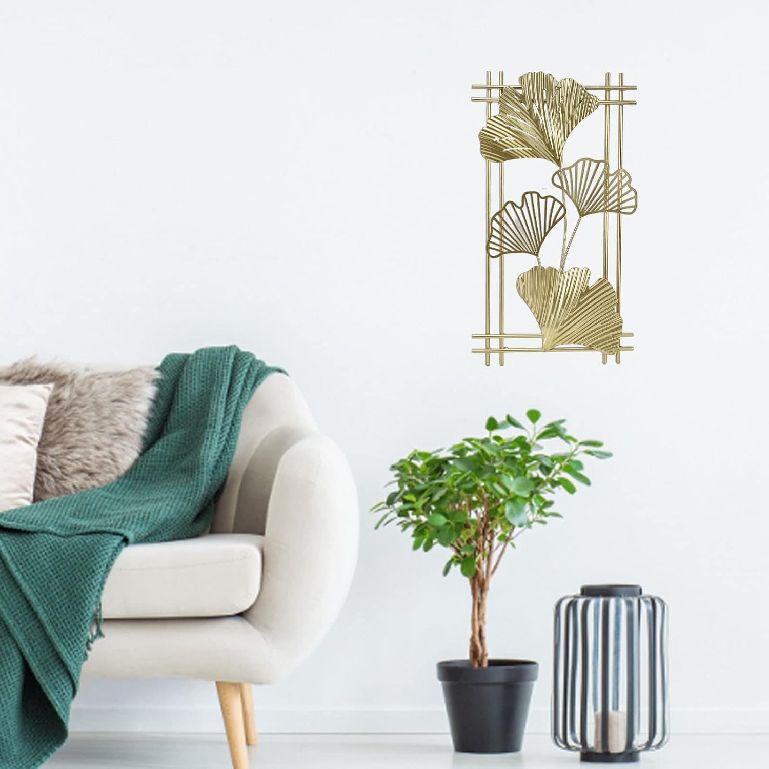 Goldene Metall-Wanddekoration, Alltägliche Dekoration Andere Dekorationsartikel Goldenes Blatt, Wandbehang, Kunstskulptur Mit Rahmen Für Wohnzimmer, Büro, Zuhause, Hotel