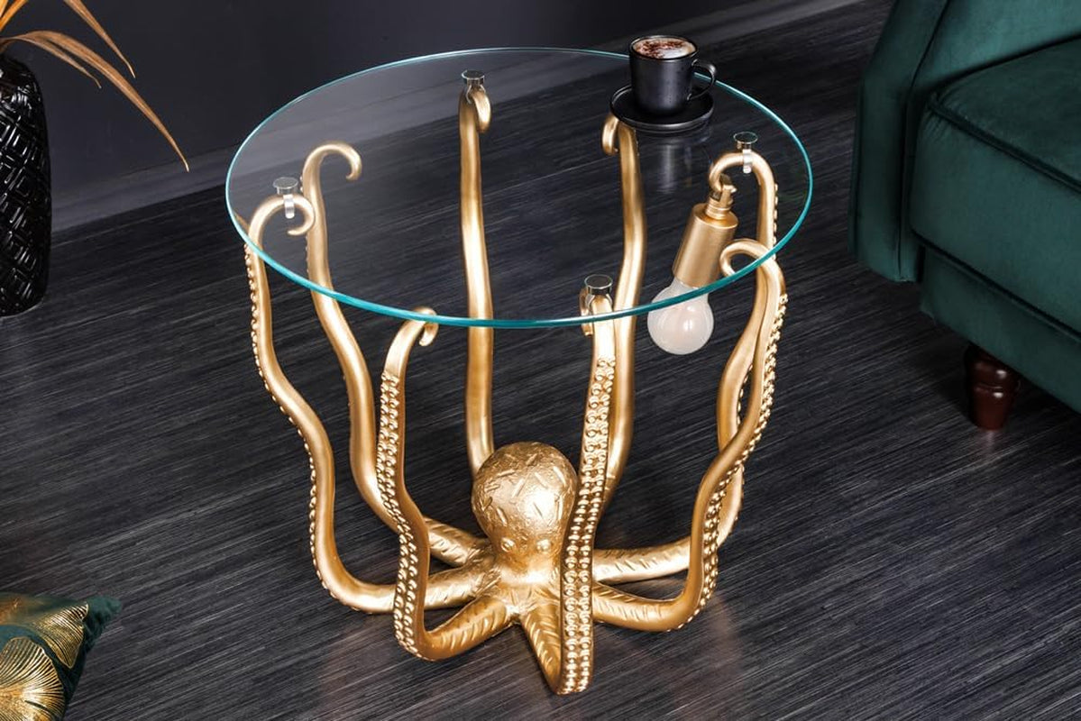 Wildlife Octopus Beistelltisch | Gold-Skulptur mit Glasplatte