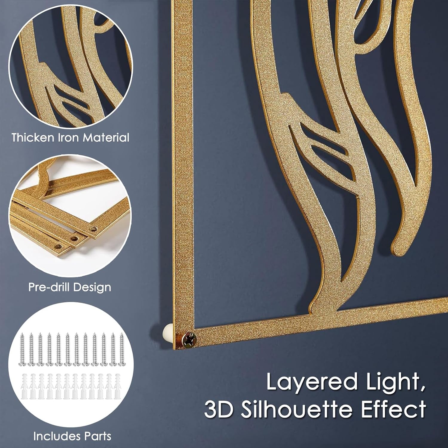 Gold Line Art 3er-Set 28 x 38 cm | Metall-Wanddeko