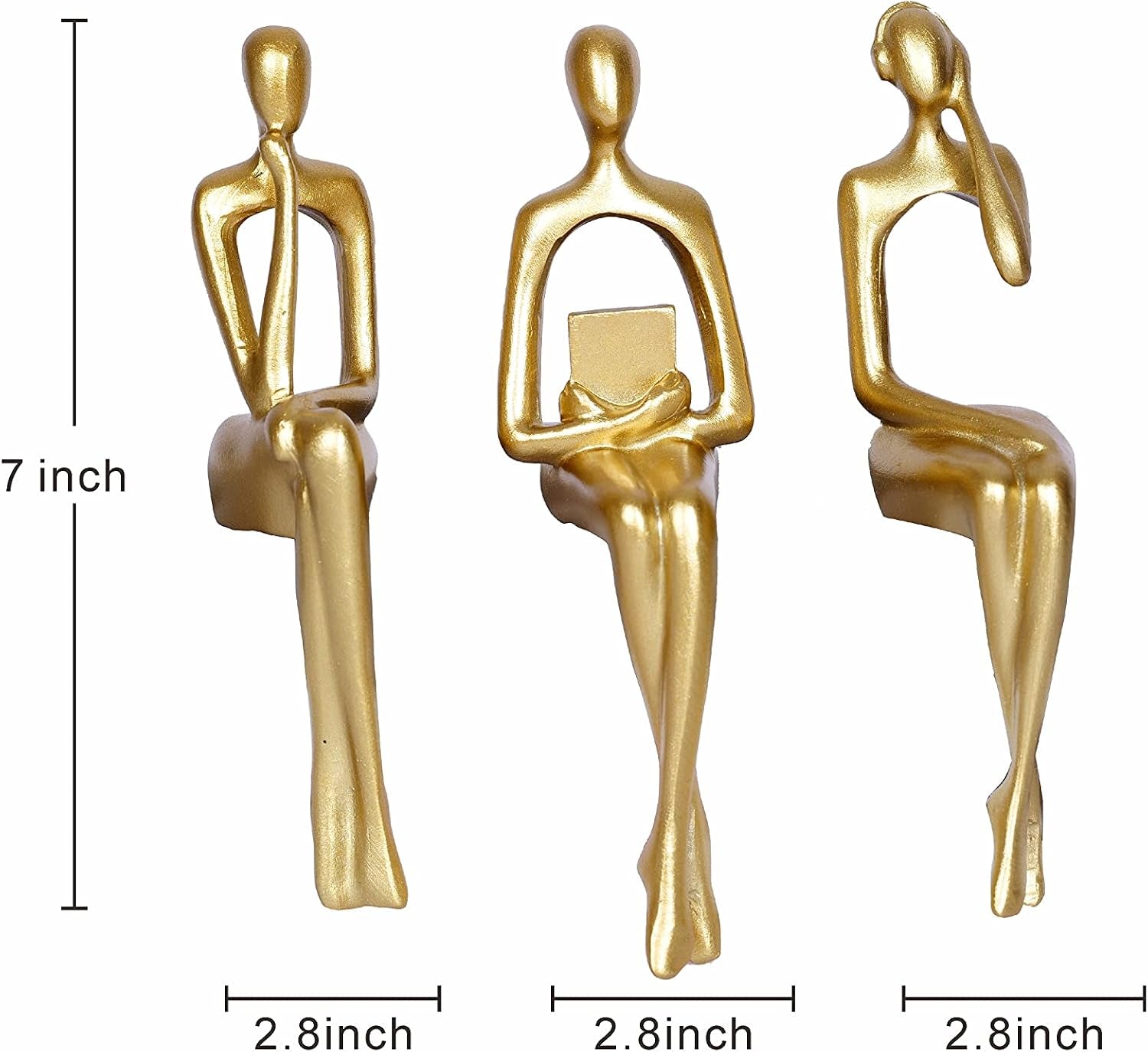 3 Stück Gold Dekor Denker Statue Abstrakte Kunst Skulptur Dekorationen Lesen Frauen Figur Modern Sitzregal Dekor Für Wohnkultur Wohnzimmer Bücherregal Couchtisch Desktop Büro Dekoration (Gold)