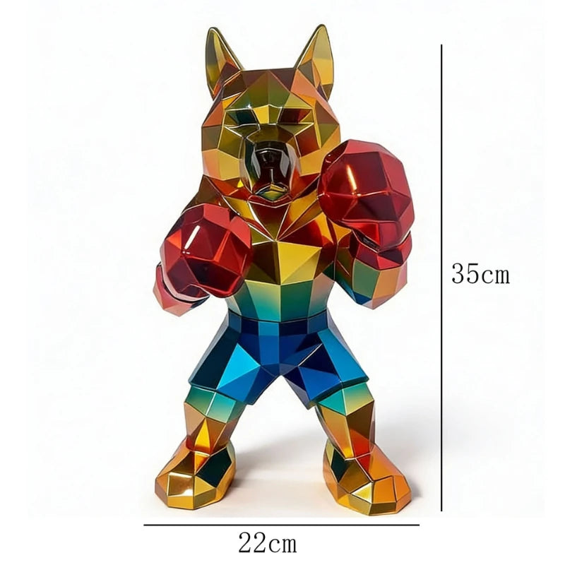 Creative Boxing Wolf King Sculpture Living Room Desktop Wine Rack Decor Animal Figurine Resin Crafts Modern Home Decor Statue