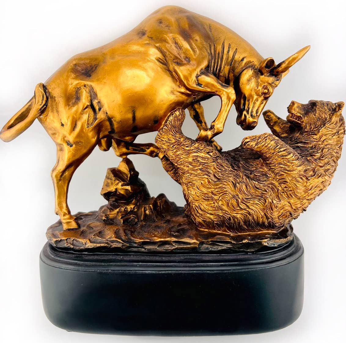 Trading Bull and Bear Statue Geschenk Für Männer Investor Büro Dekoration Wand Street Bull Vs Bear Home Decor Stock Market Goodluck Present (Golden Bronze)