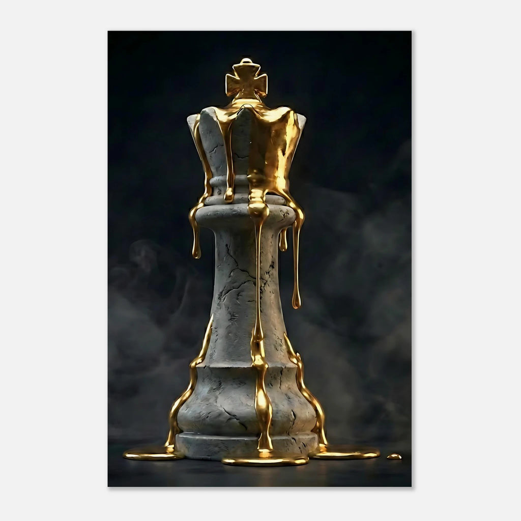 [Wandbild Schachkönig Gold & Schwarz | Luxus Kunst] - Luxus Wandbild mit 24 Karat Gold | Dark Luxury Interior & Wanddekoration.