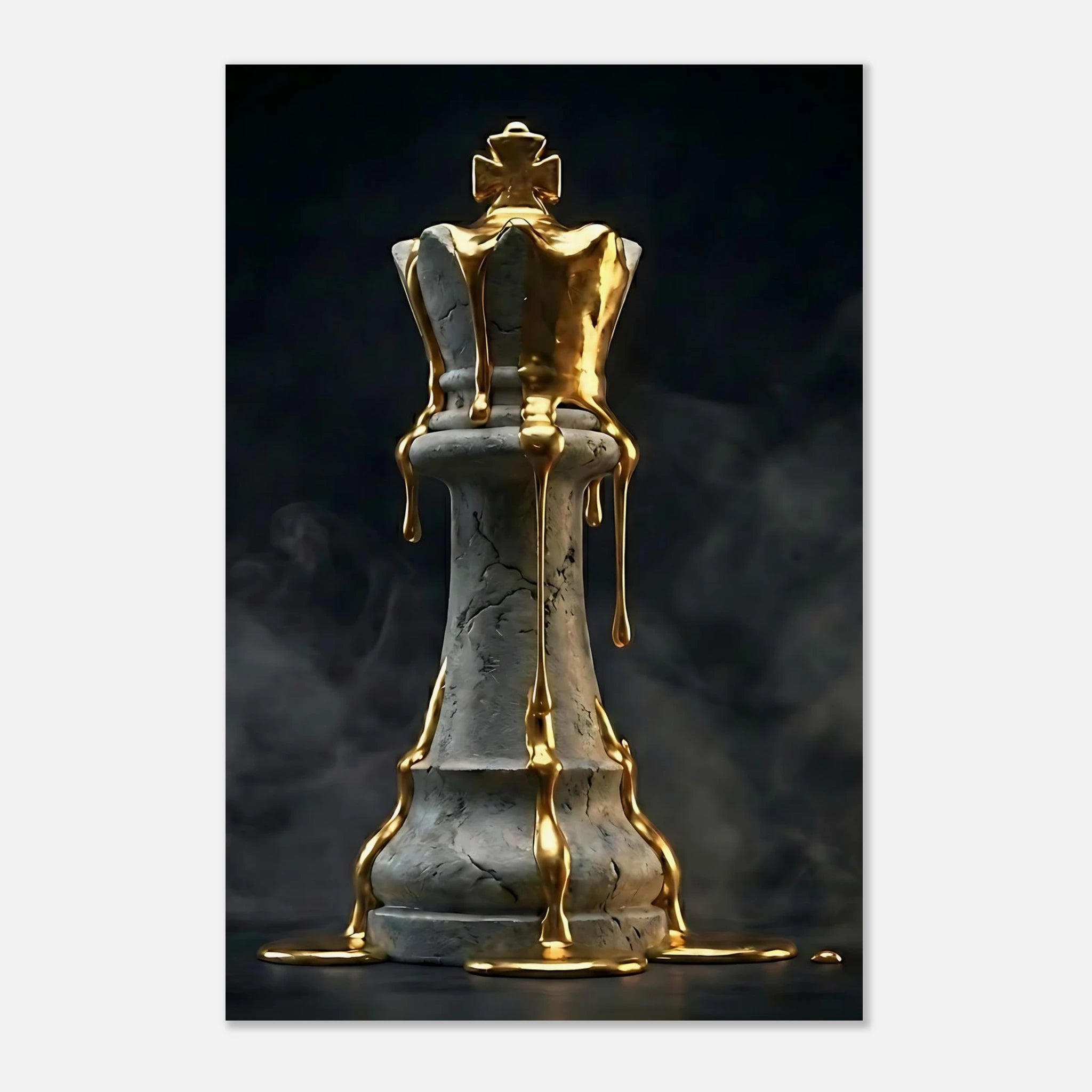 [Wandbild Schachkönig Gold & Schwarz | Luxus Kunst] - Luxus Wandbild mit 24 Karat Gold | Dark Luxury Interior & Wanddekoration.