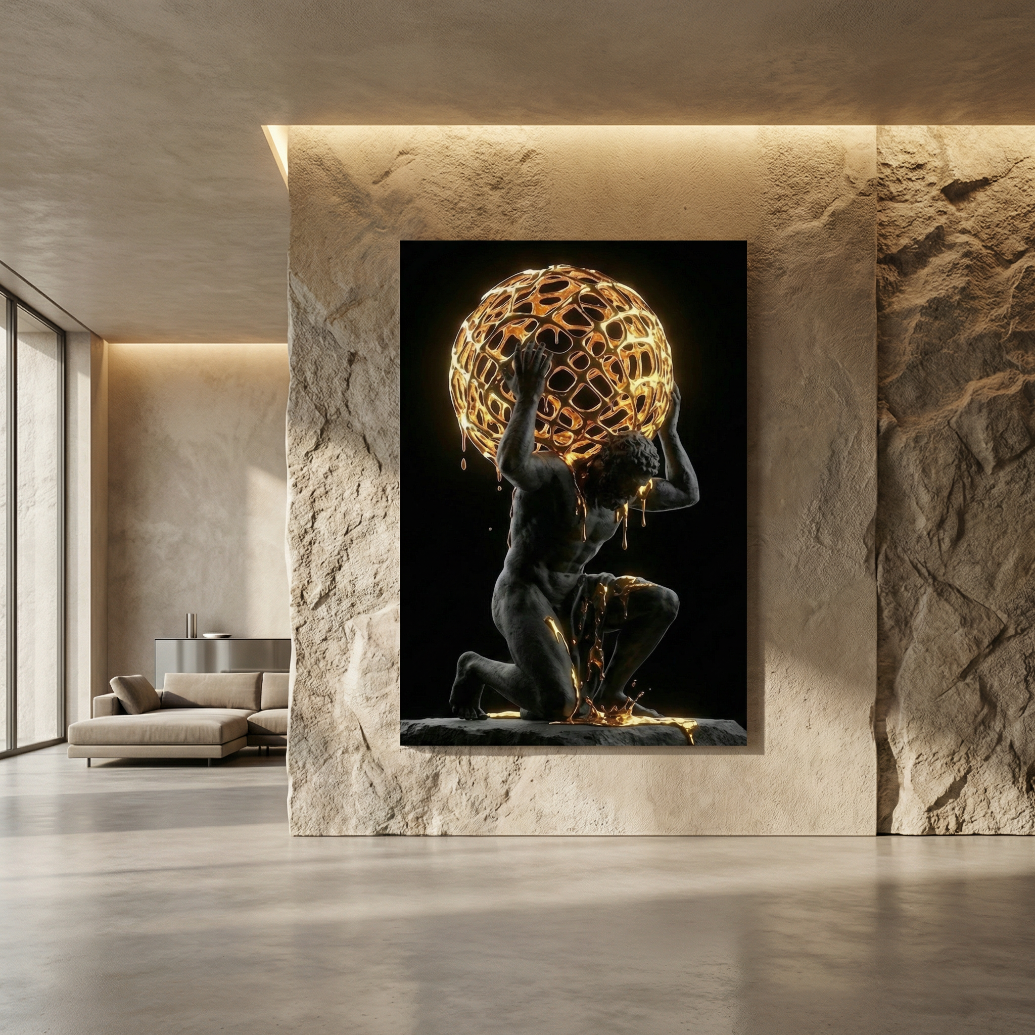 [THE GOLDEN ATLAS | Weight of Success Art | Luxus Wandbild] - Luxus Wandbild mit 24 Karat Gold | Dark Luxury Interior & Wanddekoration.