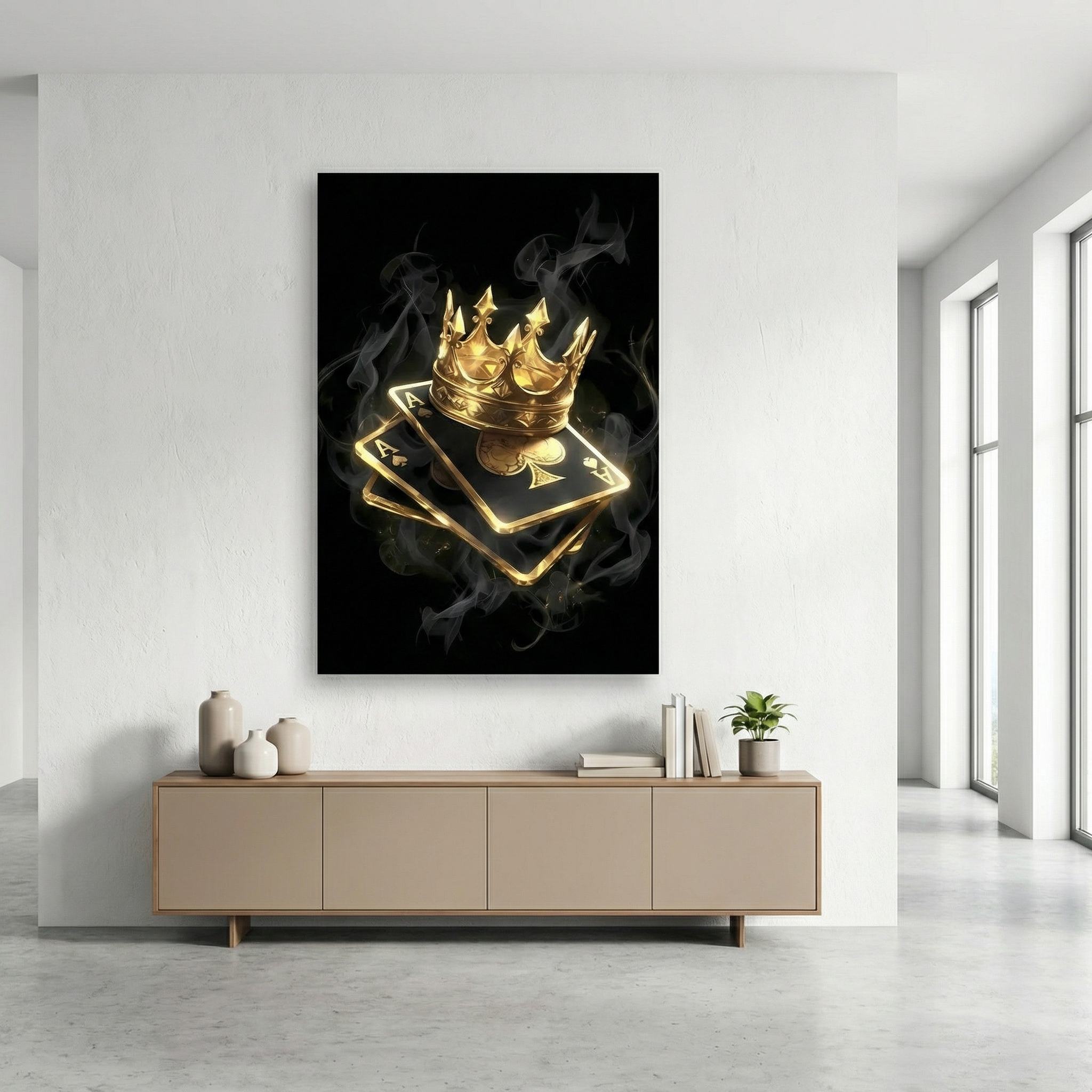 [Leinwandbild "King of Spades" – Pik Ass & Goldene Krone] - Luxus Wandbild mit 24 Karat Gold | Dark Luxury Interior & Wanddekoration.
