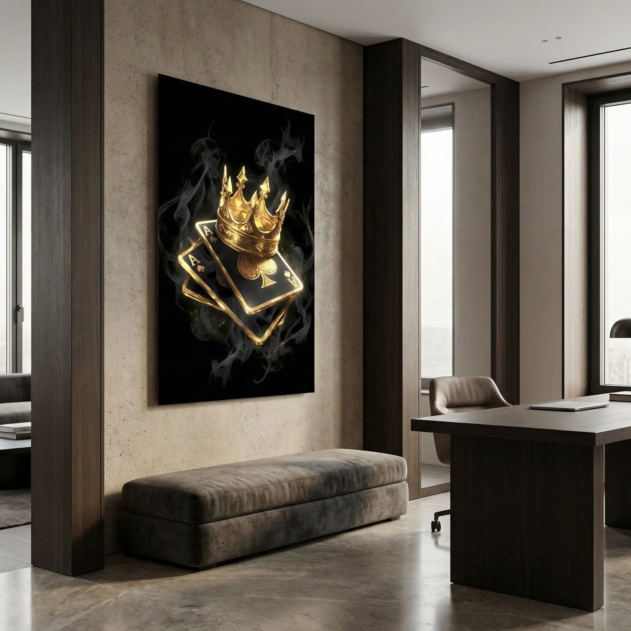 [Leinwandbild "King of Spades" – Pik Ass & Goldene Krone] - Luxus Wandbild mit 24 Karat Gold | Dark Luxury Interior & Wanddekoration.