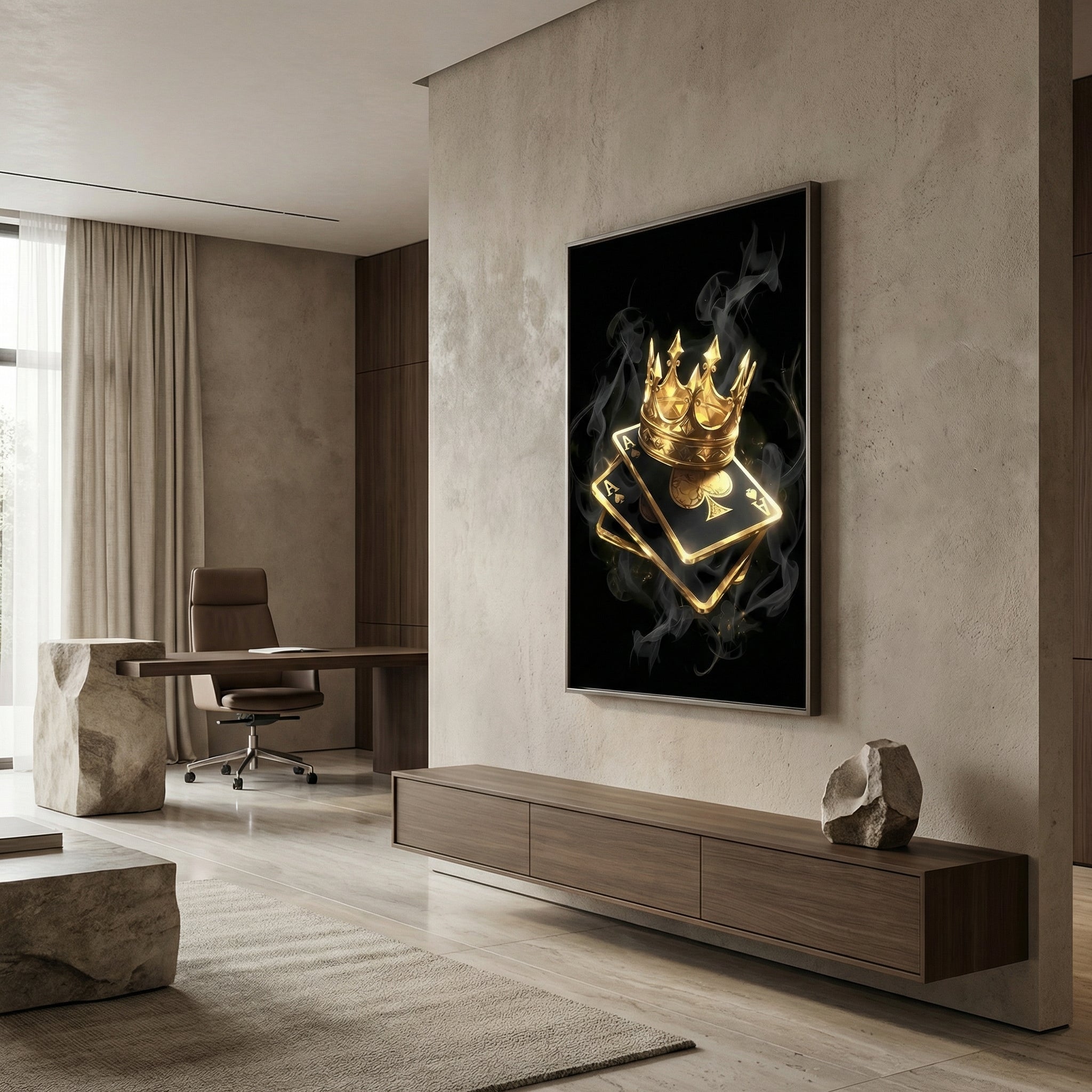 [Leinwandbild "King of Spades" – Pik Ass & Goldene Krone] - Luxus Wandbild mit 24 Karat Gold | Dark Luxury Interior & Wanddekoration.